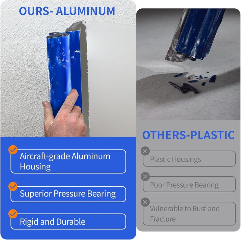 KEZERS 22" /55 cm Skimming Blade, 0.3mm Stainless Steel Blade, Smoothing & Knockdown Drywall Knife, Extruded Aluminum, Durable Wall-Board, High-Impact End Caps - Image 2